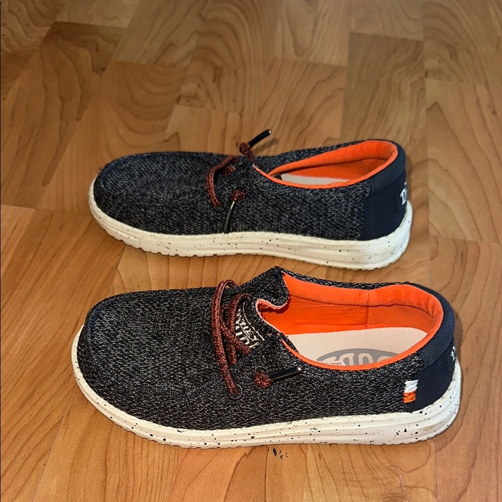 Hey Dude Black and Orange Sneakers with Canvas Upper - Picture 2 of 5